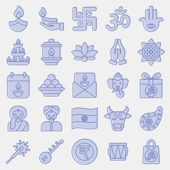 Icon set of diwali. Diwali celebration elements. Icons in two tone style. Good for prints, posters, logo, decoration, infographics, etc. vector