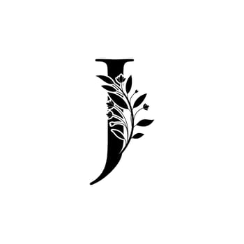 Floral letter J logo Icon, Luxury alphabet font initial design isolated vector