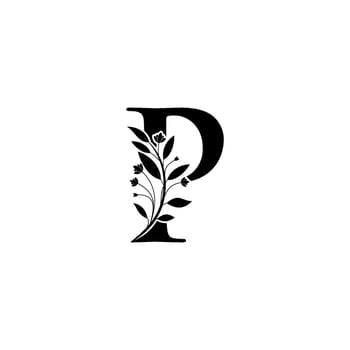 Floral letter P logo Icon, Luxury alphabet font initial design isolated vector