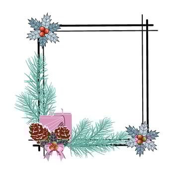 Christmas frame with fir branches, candles, and pine cones vector