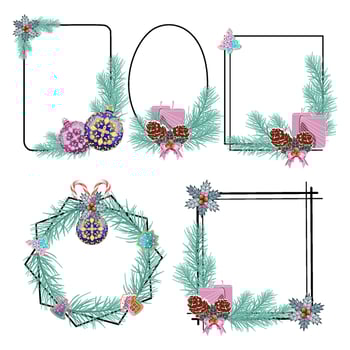 Collection of winter frames with Christmas decoration vector