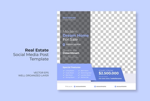 Real estate or property trendy editable template. house for sale social media post template vector
