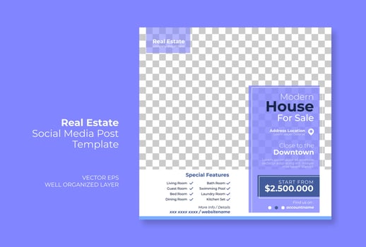 Real estate or property trendy editable template. house for sale social media post template vector