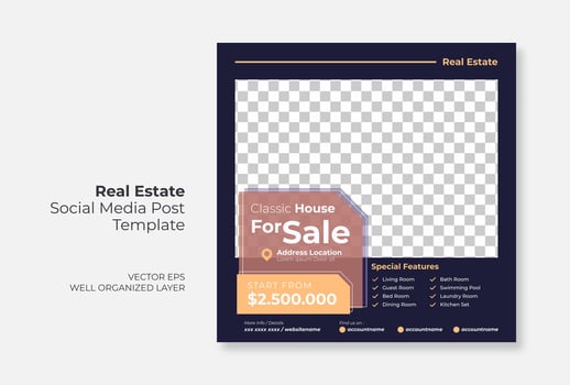 Real estate or property trendy editable template. house for sale social media post template vector