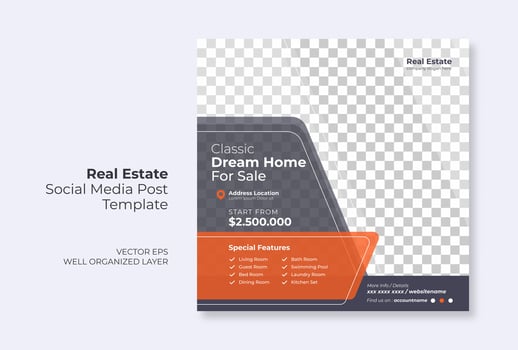 Real estate or property trendy editable template. house for sale social media post template vector