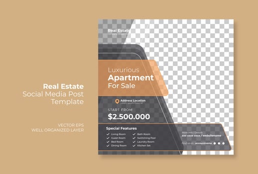 Real estate or property trendy editable template. house for sale social media post template vector
