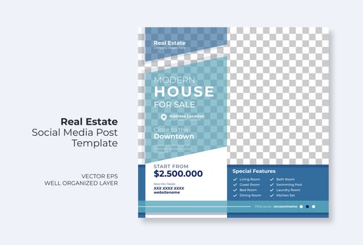 Real estate or property trendy editable template. house for sale social media post template vector