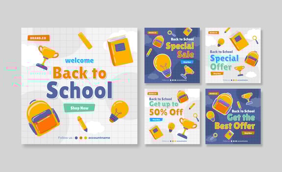 Back to school social media post. Colorful social media template. Trendy editable social media template vector