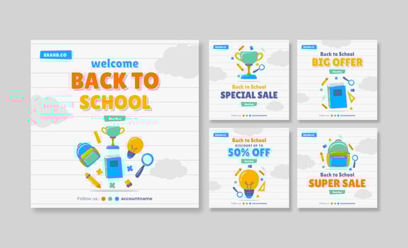 Back to school social media post. Colorful social media template. Trendy editable social media template vector