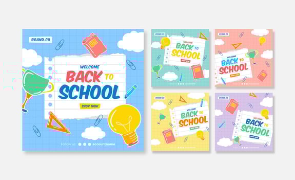 Back to school social media post. Colorful social media template. Trendy editable social media template vector