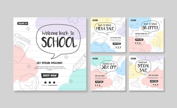 Back to school social media post. Colorful social media template. Trendy editable social media template vector