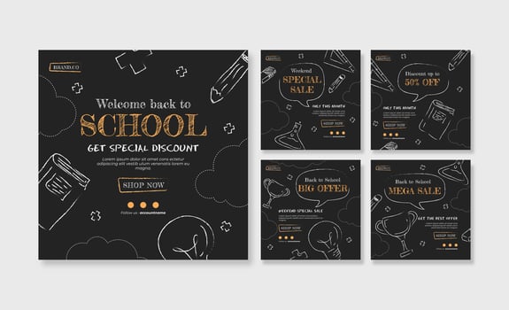 Back to school social media post. Colorful social media template. Trendy editable social media template vector