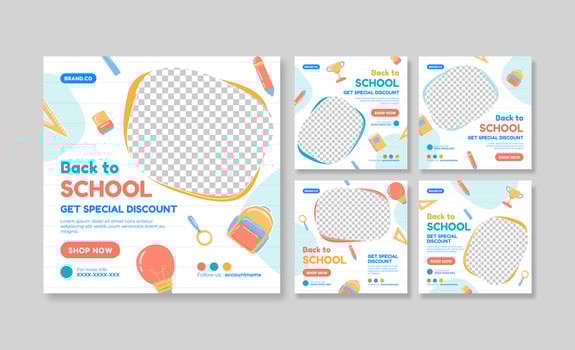 Back to school social media post. Colorful social media template. Trendy editable social media template vector