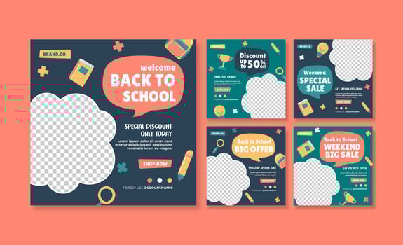 Back to school social media post. Colorful social media template. Trendy editable social media template vector