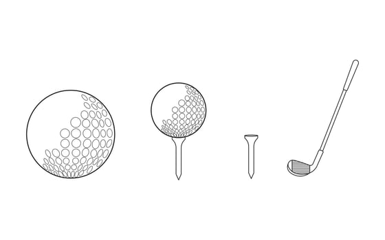 Hand drawn Cartoon Vector illustration golf ball stick and golf tee sport icon Isolated on White Background
