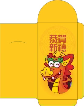 Chinese New Year 2024 red packet envelope template design with cute cartoon dragon zodiac greeting vector