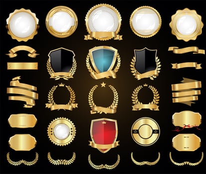 Collection of  gold laurel wreath badges and labels vector illustration