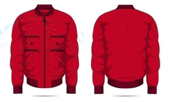 red zipper bomber jacket template front and back view vector