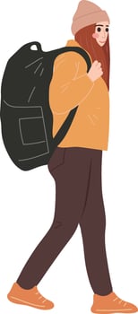 Female Traveler with Backpack Tourist Travel Character Illustration Graphic Cartoon Art vector
