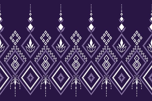 Purple cross stitch traditional ethnic pattern paisley flower Ikat background abstract Aztec African Indonesian Indian seamless pattern for fabric print cloth dress carpet curtains and sarong vector