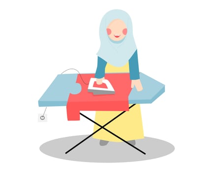 Hijab Mother Ironing Clothes Illustration vector
