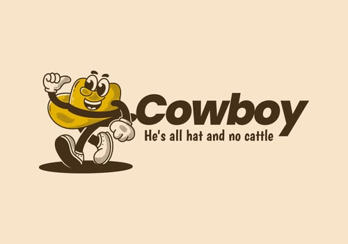 Cowboy, He's all hat and no cattle. Mascot character of walking cowboy hat vector