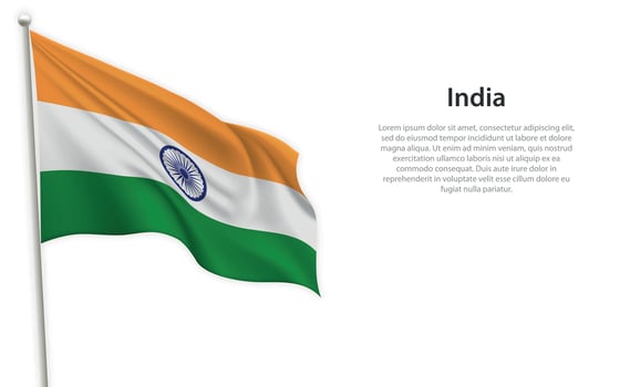 Waving flag of India on white background. Template for independence day vector