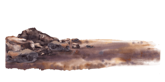 Sandy sea shore with stones. Ocean beach. Maritime watercolor illustration hand drawn. Landscape nautical detail for your design card, flyer, poster, travel booklet, print png