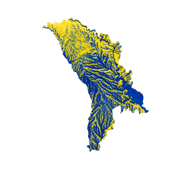 Moldova map with the flag Colors Blue and Yellow Shaded relief map 3d illustration png