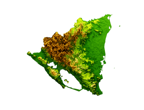 Nicaragua Map Shaded relief Color Height map 3d illustration png
