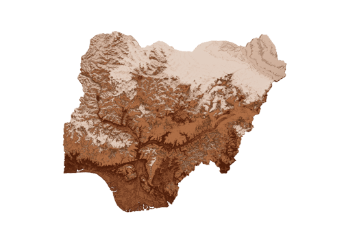 Map of Nigeria in old style, brown graphics in a retro style Vintage Style. High detailed 3d illustration png