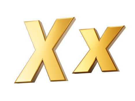 3d letter X in gold metal , capital and small letter 3d illustration png