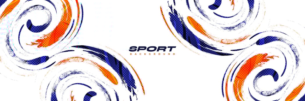 Abstract Blue and Orange Brush Background with Halftone Effect. Sport Banner. Brush Stroke Illustration. Scratch and Texture Elements For Design vector