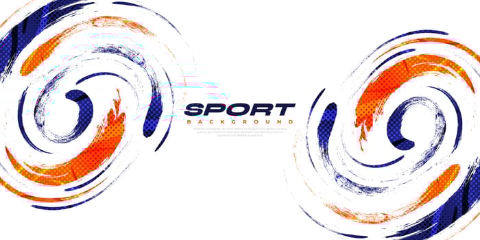 Abstract Blue and Orange Brush Background with Halftone Effect. Sport Banner. Brush Stroke Illustration. Scratch and Texture Elements For Design vector