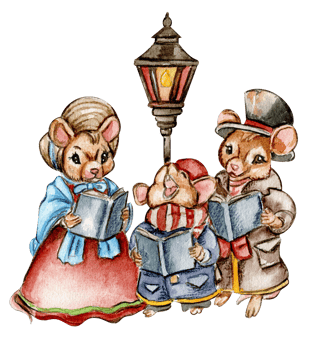 Watercolor Christmas mice in cartoon style. png