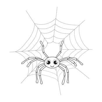 Spider on Spider web Line Art Coloring Pages for kids vector