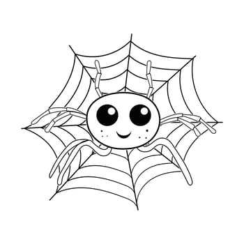 Spider on Spider web Line Art Coloring Pages for kids vector