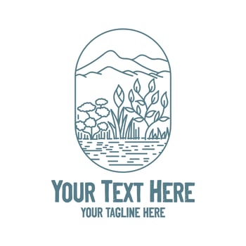 Hipster Garden Lake River Creek with Mountain Hill Landscape Logo vector