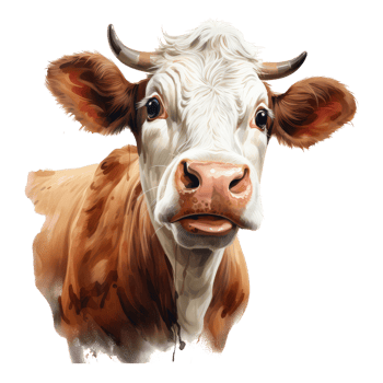 Hereford cow looks surprised with big eyes . AI Generated png
