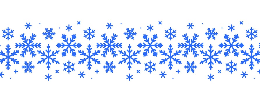 Border of snowflakes, Christmas design for greeting card. Vector illustration, header or banner Merry Christmas made from snowflakes, wallpaper or background decor