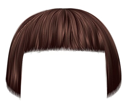 trendy hairs brunette brown colors . kare fringe . beauty fashion vector