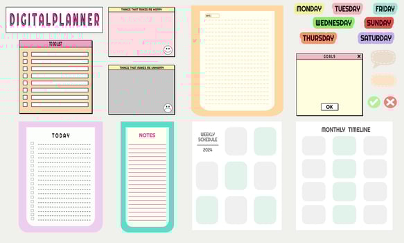 Digital planner, Weekly and Monthly planner vector