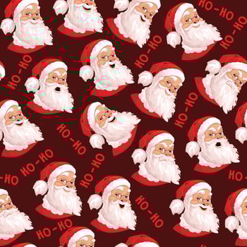 Santa Claus seamless pattern, set of 6 real emotions. Ideal for wallpapers, textiles, backdrops, wrapping paper. Template design. Evil, kind, cheerful. vector