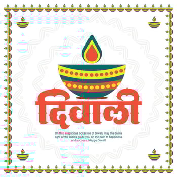 Happy Diwali or Deepawali Social Media Post Template in Hindi Text Diwali and Deepavali vector