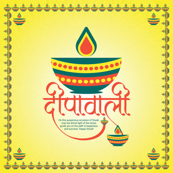 Happy Diwali or Deepawali Social Media Post Template in Hindi Text Diwali and Deepavali vector
