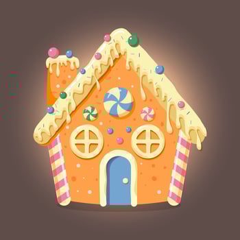 Vector gingerbread house, pastel colors. Christmas cookies and candy. Cute illustration