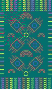 Ikat colorful embroidery on green background. geometric modern oriental pattern Scandinavian. Aztec style abstract vector illustration. design for texture,fabric ikkat Style