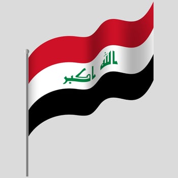 Waved Iraq flag. Iraq flag on flagpole. Vector emblem of Iraq