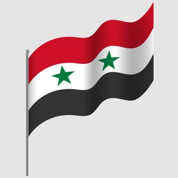 Waved Syria flag. Syrian flag on flagpole. Vector emblem of Syria