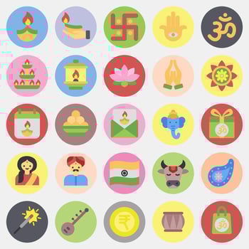 Icon set of diwali. Diwali celebration elements. Icons in color mate style. Good for prints, posters, logo, decoration, infographics, etc. vector